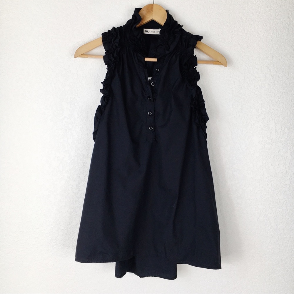 SBJ Austin Black Ruffle Elastic Popover Blouse Top